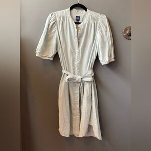 Chambray Puff Sleeve Shirt Dress